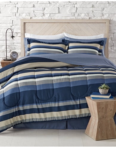 Blue Sham & Toss Pillow + HOMEMADE WAX MELT 4 Piece Bedding White & Gray Nautical Stripe Boys Twin Quilt 