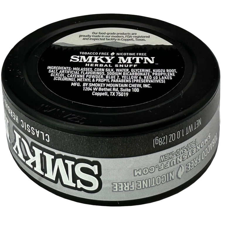molasses chewing tobacco Smokey Mountain Herbal Snuff - Tobacco & Nicotine Free - 1 Can -Classic