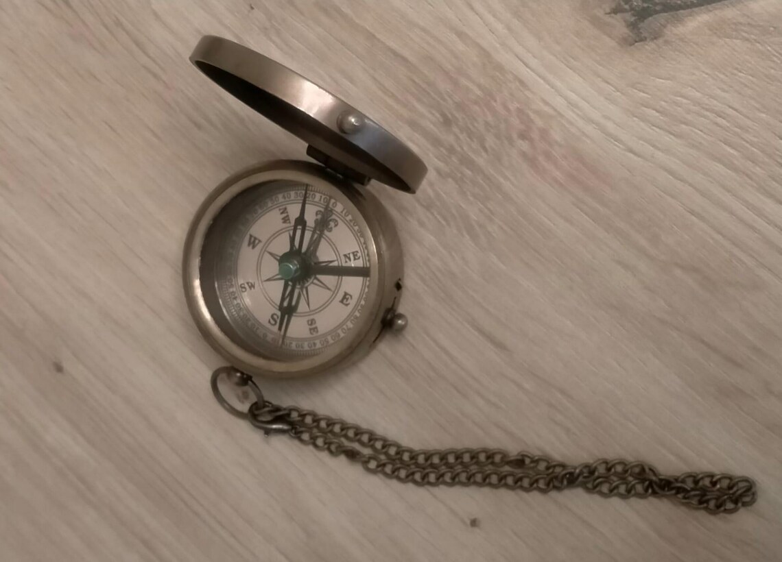 Maritime Treasures Vintage Brass Pocket Compass with Chain and Leather Case – “So You Can Always Find Way Back Home” Engraved Lid – Collectible Gift for Him
