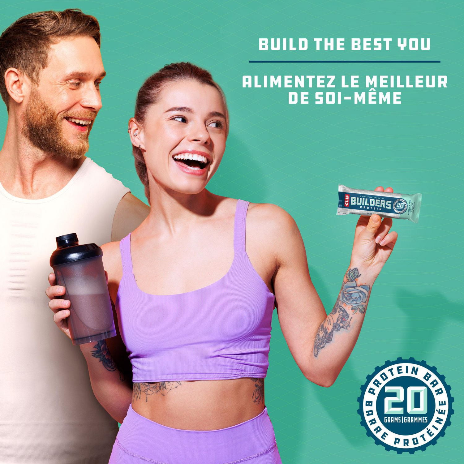 CLIF BUILDERS Protein Bars, Chocolate Mint Flavour, 20g of Protein, Prepared in Canada, Gluten Free, No Artificial Sweeteners, 6x68g