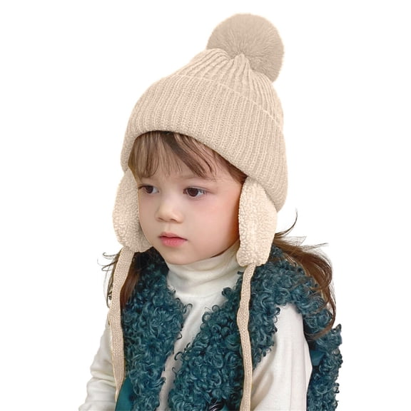 CPNG Baby Boys Girls Fleece Lined Pompom Knitted Cute Pilot Hat Kids Faux Fur Trapper Winter Warm Hat Toddler Ushanka Earflaps Beanie Cap