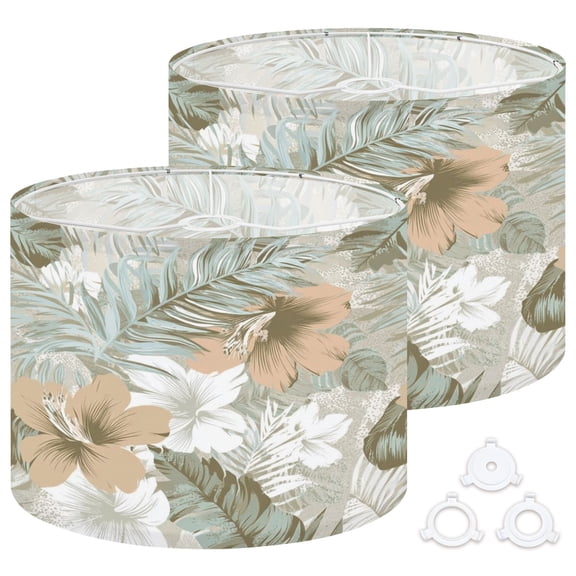 Lamp Shades Set of 2 Easy Assembly Romantic Botanical Repeated Spring Peony Summer Textile beige Drum Lampshades for Table Lamps Floor Lamps Pendant Light 13"x13"x10" Replacement Lamp Shade