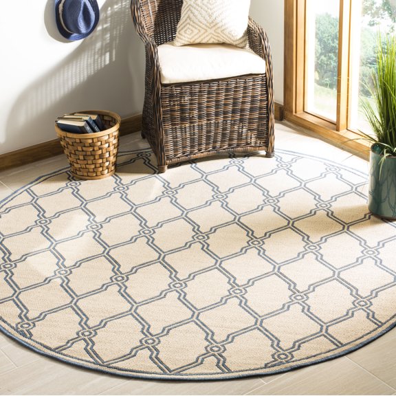 SAFAVIEH Outdoor LND124N Linden Collection Cream / Blue Rug