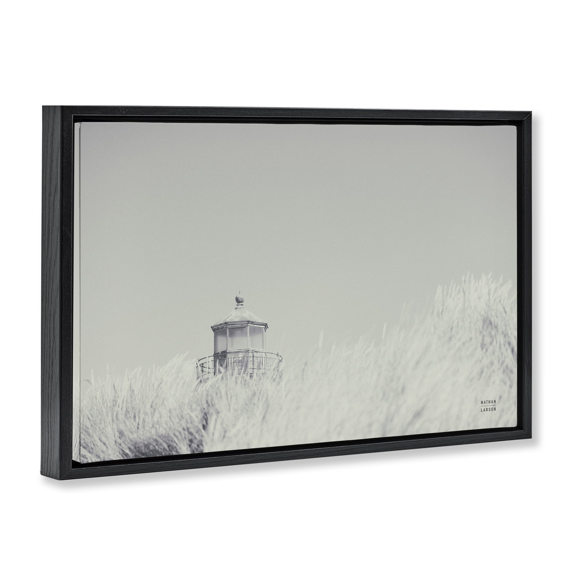 Stupell Industries Grey Lighthouse View Landscape Photography Black Floater Framed Canvas Art Print Wall Art, 25 x 17
