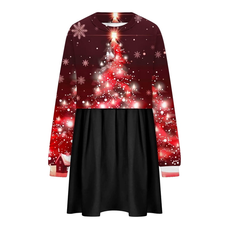 Npasoilc Christmas Sweatshirt Dress for Women Trendy Long Sleeve Crewneck  Pullover Pleated Dresses Christmas Printed Casual Loose Patchwork Pullover  Tops Pleated Mini Dresses - Walmart.com