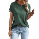 thumbnail image 2 of Tops Henley de Corta para Mujer, Cuello en V, Elegantes, Informales, de Corte Holgado, Verde S, 2 of 6