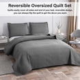 thumbnail image 3 of Smuge Ultrasonic Quilt Set, Reversible Lightweight Soft Microfiber Bedspread Coverlet, Solid Dark Gray, 3 Piece Set (1 Bedspread, 2 Pillow Shams), Full/Queen Size, 3 of 8