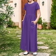 thumbnail image 7 of Short Sleeve Dresses for Girls with Pockets Size 4-14 Teens Kids Casual Solid Color Crewneck Pullover A-Line Long Maxi Dress, 7 of 7