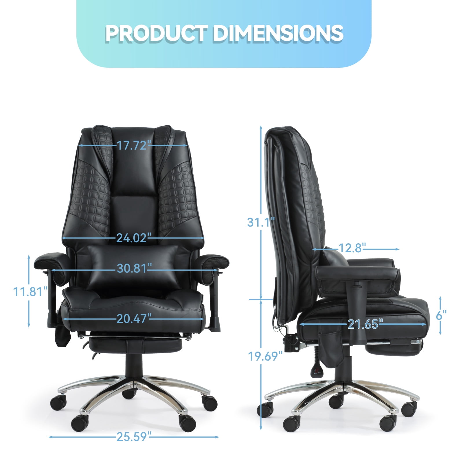 6-Point Massage Office Chair with Heating – Premium Ergonomic Executive Chair with Retractable Footrest & Reclining Function