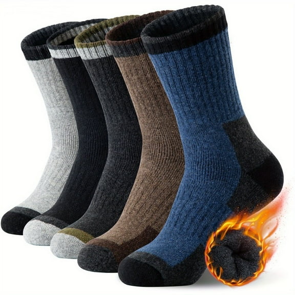 BAOLE 5-Pack Men’s Thermal Wool Hiking Socks – Heavyweight Winter Crew Socks, Moisture-Wicking & Anti-Slip – Extreme Cold Weather Protection for Hunting, Work Boots & Outdoor Adventures
