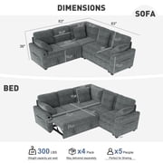BedLuxury 83 Sectional Sleeper Sofa With Pull Out Bed, Storage Seat & USB Charging, L Shape Modern Couch for Living Room, Corduroy Gray