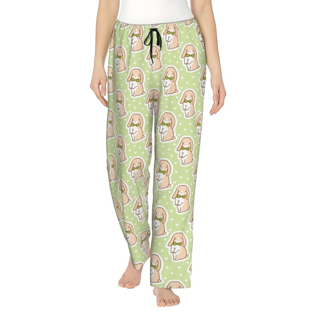 Fotbe Rabbit With Tie Pantalones de Pijama para Mujer, Pantalones de Dormir, Pantalones Pj con Cordón y Bolsillos-Medium