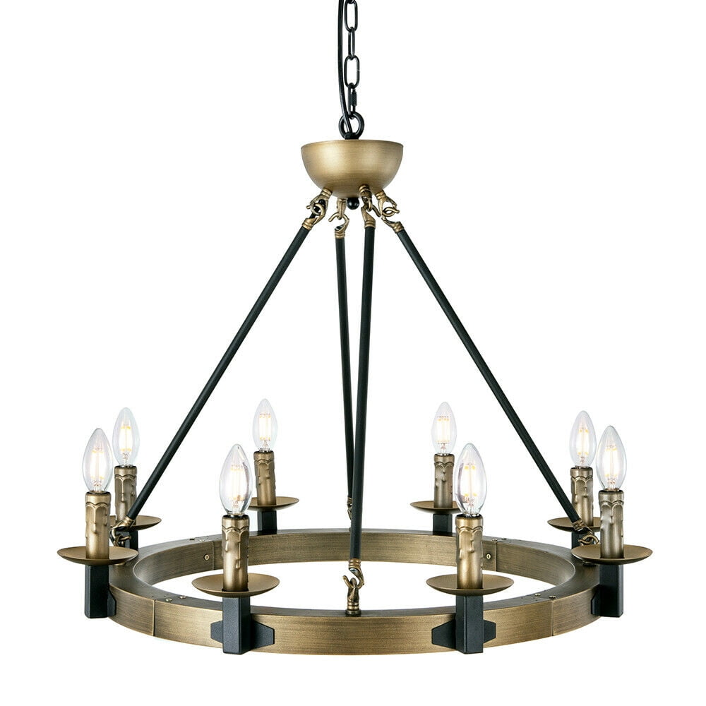 Wellmet 8 Light Large Rustic Farmhouse Wagon Wheel Chandelier 28 Antique Brass Round Kitchen Island Light Industrial Chandelier Lighting Candle Style House Dining Room Entryway Bedroom Walmart Com Walmart Com