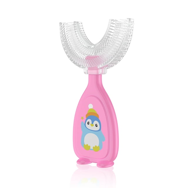 Toystoory Cepillo de portátil de silicona en forma de U para niños pequeños, cepillo de de doble cara para entrenamiento de bebés Suministros de limpieza para el hogar rosado L Toystoory HA009117-02