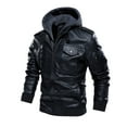 thumbnail image 3 of IYTR Men's Fashion Leather Jackets Long Sleeve Jacket Zipper Hooded Neck Retro Hooded Leather Jackets with Pocket Solid Color Black XXL, 3 of 3