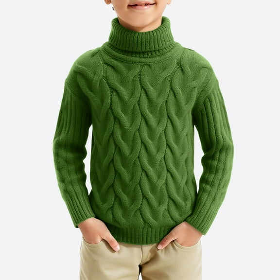 ATOGUTA Boys Sweaters Turtleneck Kids Long Sleeve Knit Pullover Jumper Tops Size 1T-10, Green