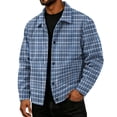 thumbnail image 3 of GrmtClth Autumn Mens Plaid Travel Friendly Overshirt Jacket Long Sleeve Snap Closure Loose Fit Weekend Trip Outerwear Dark Blue M, 3 of 8