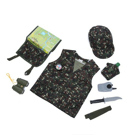 TopTie Camo Tactical Soldier Costumes, Military Motif Role Play Set For Kid-Green-S