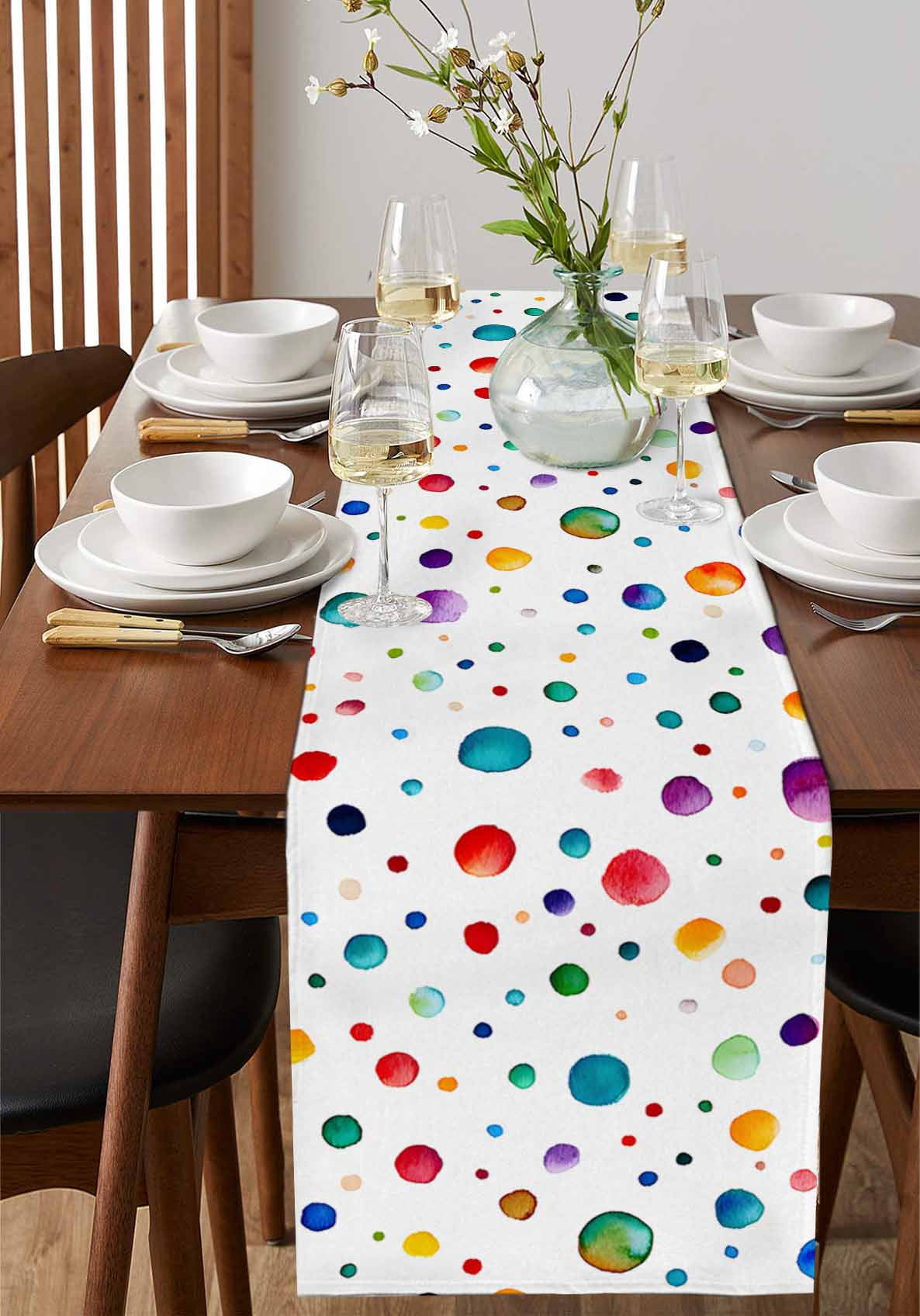 Colorful Polka Dot Table Runner Rainbow Color Polka Dots Abstract Art Tablerunners 18 x 72 Inch, Table Decorations Tabletop Scarf for Summer Gathering Holiday Farmhouse Kitchen Dining Decor