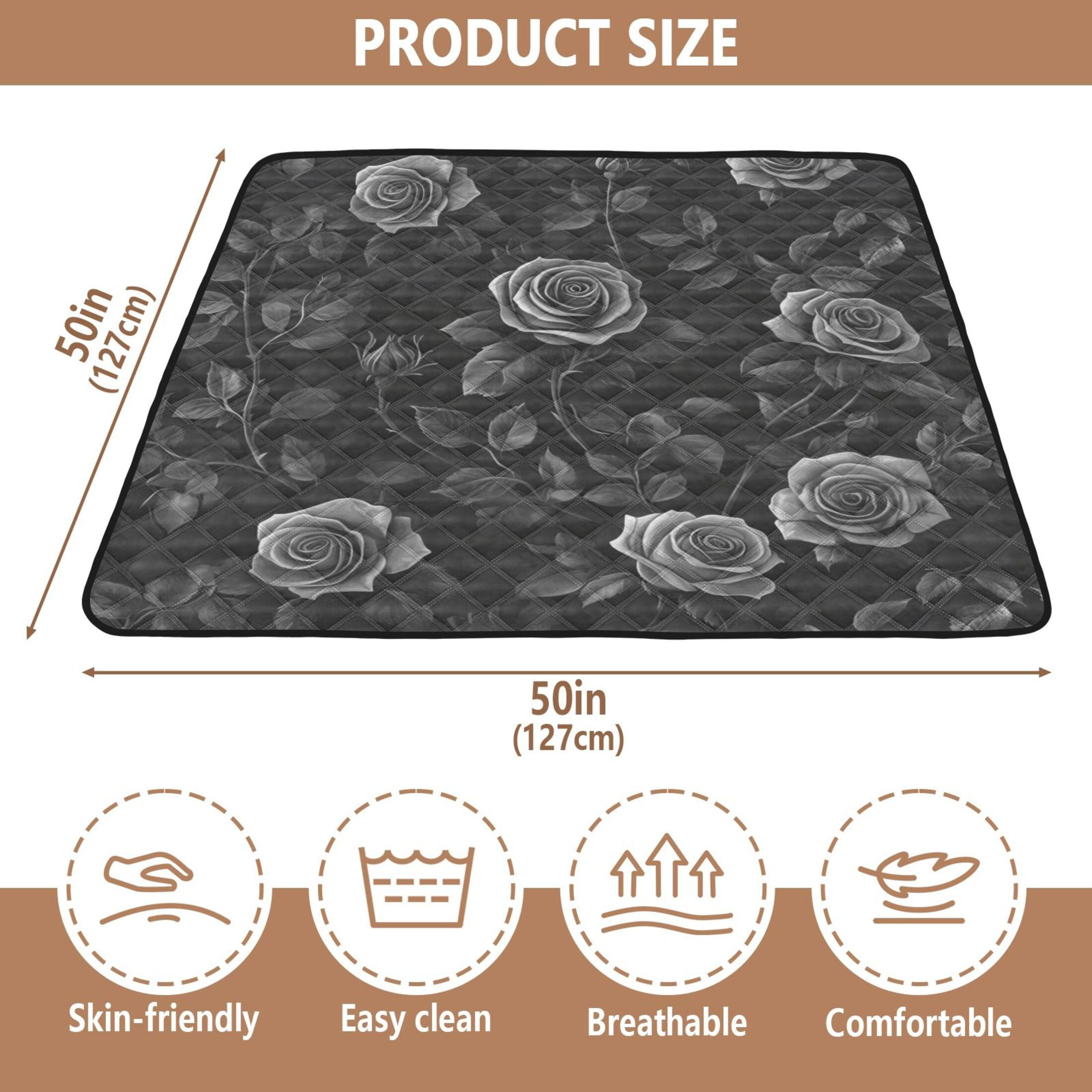 WOBOGO Black Rose Baby Playmats Extra Large Waterproof Rollable Activity Pads for Toddlers 50×50inch