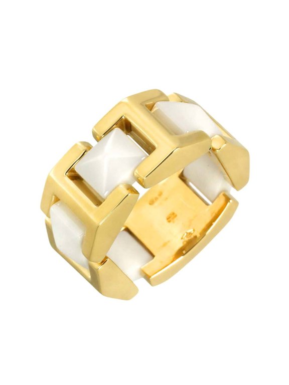 Pre-Owned Versace 1 Ring 18K YG White Ceramic Yellow Gold 750 B-zero1