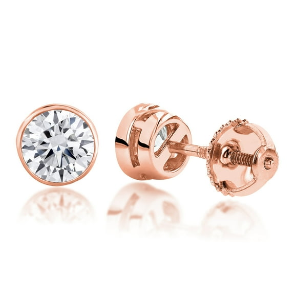 Ladies 14k Bezel Set Natural 0.75 Ctw Round Cut Diamond Stud Earrings (Rose Gold)