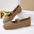 thumbnail image 4 of Mary Jane Shoes Women Square Toe Knitted Ballet Flat Shoes Comfortable Arch Support Orthopedic Walking Shoes Casual Dressy Shoes Khaki Size 6, 4 of 7