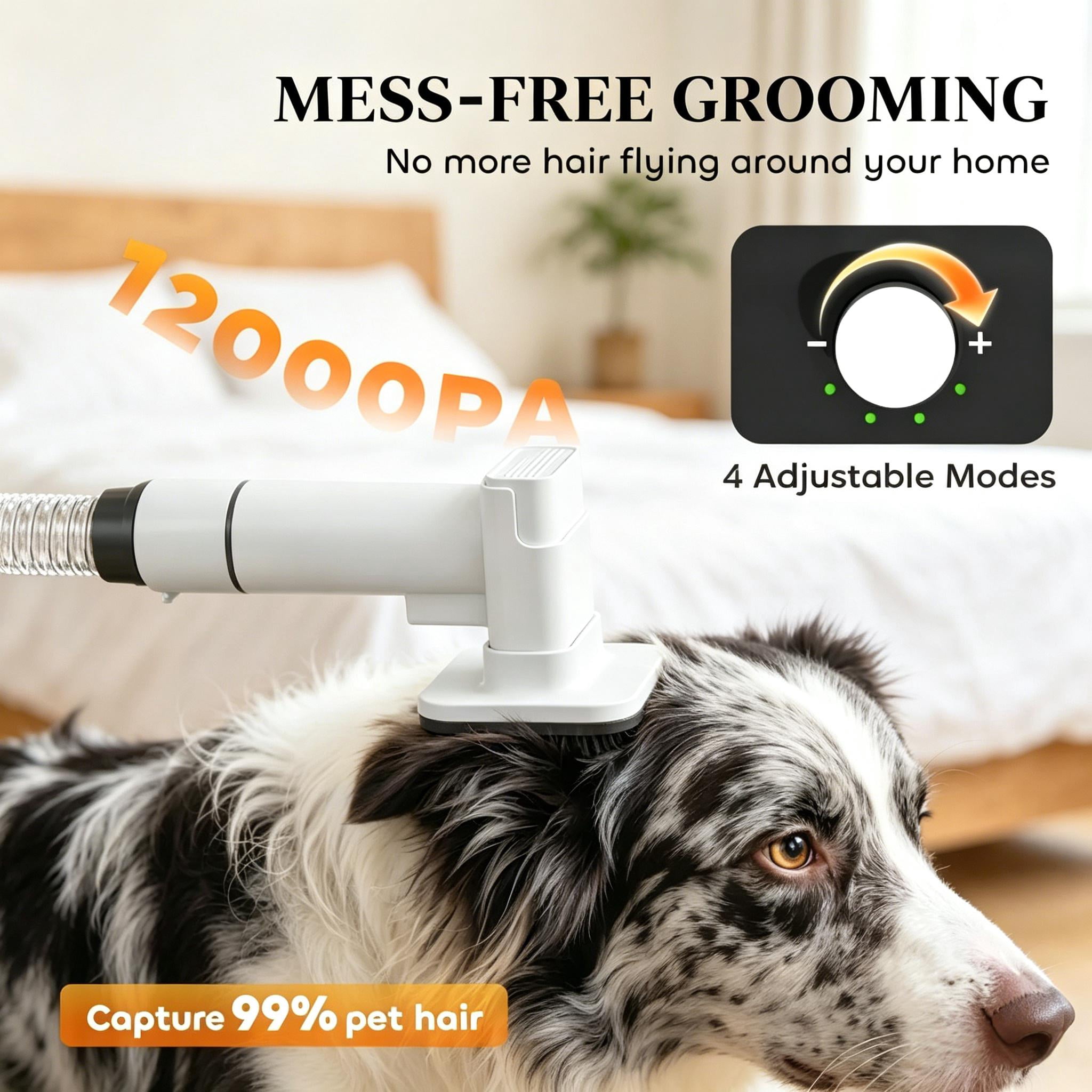 5-in-1 Pet Grooming Vacuum & Dryer, Home Dog Grooming Unit with Smart 45-55℃ Temp Control, 4 Adjustable Modes Quiet 50dB, Auto Mode Switch & Integrated Storage