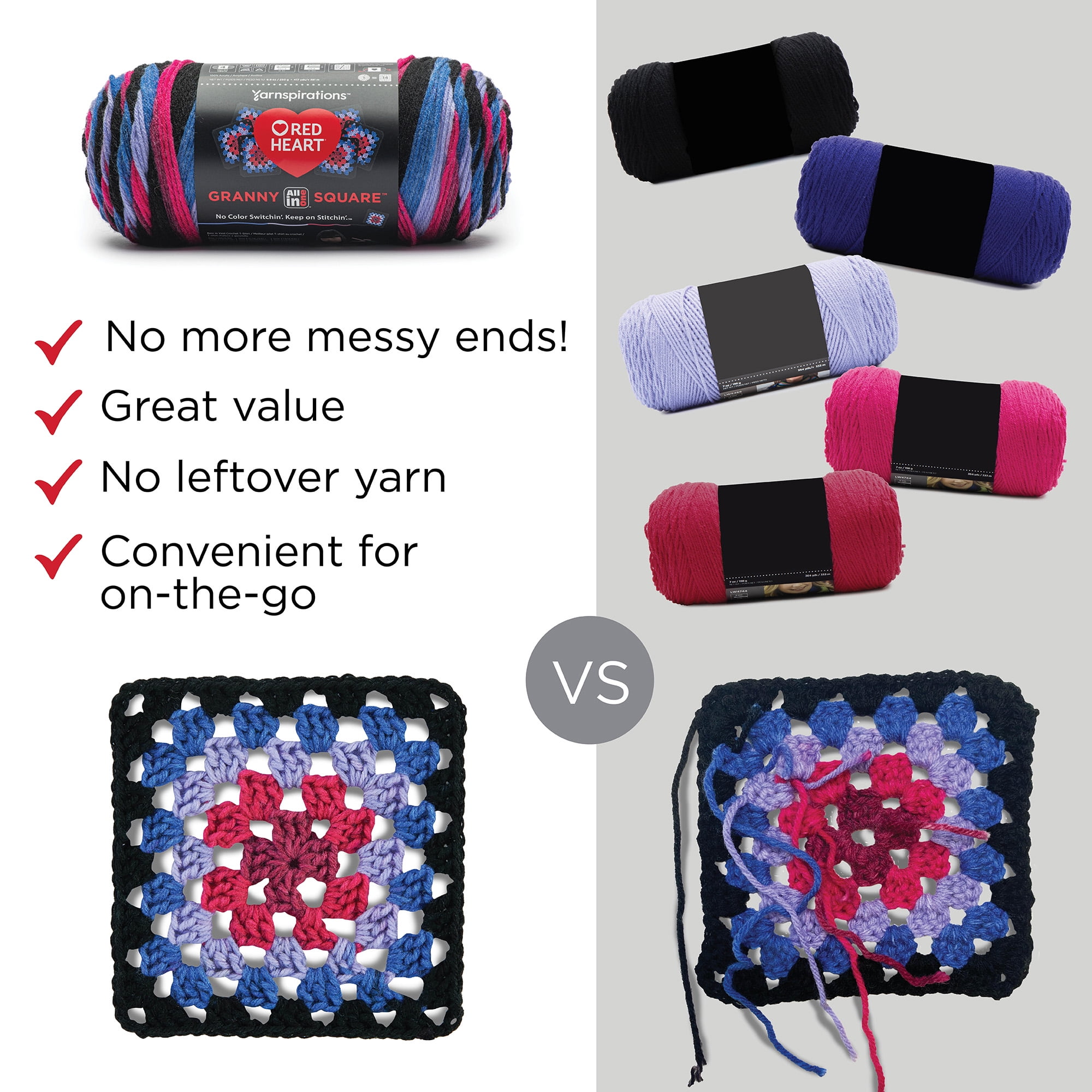 Red Heart™ Granny Square 250g Yarn (6 Pack), Black - Carnation Code
