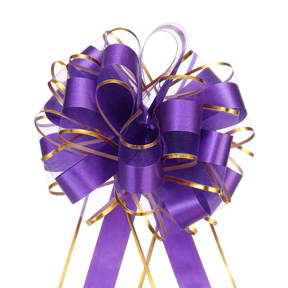 10pcs 8 Inch Large Big Pull Bow with Gold Edge, Organza Car Gift Wrapping Bows Ribbon for Christmas, Purple