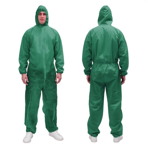 RAYGARD Disposable Coverall with Hood, Waist Zipper Front for Spray Painting Industrial(XL, Green)