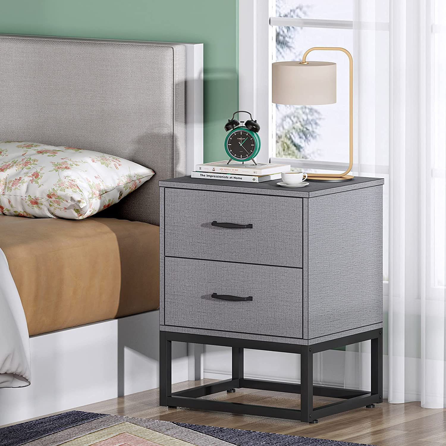 Tribesigns Modern Night Stand for Bedrooms, 2 Drawer Nightstands Sofa