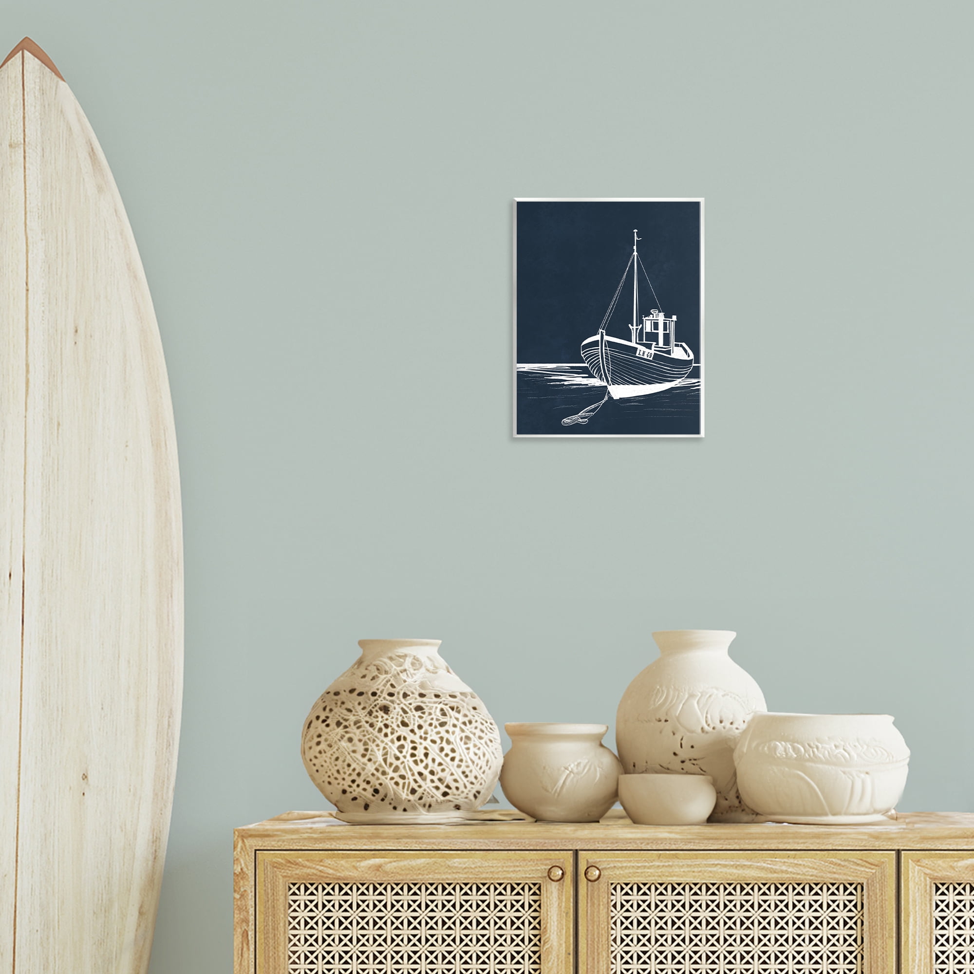 Stupell Industries White Outline Sailboat Transportation Painting Unframed Art Print Wall Art, 11 x 14