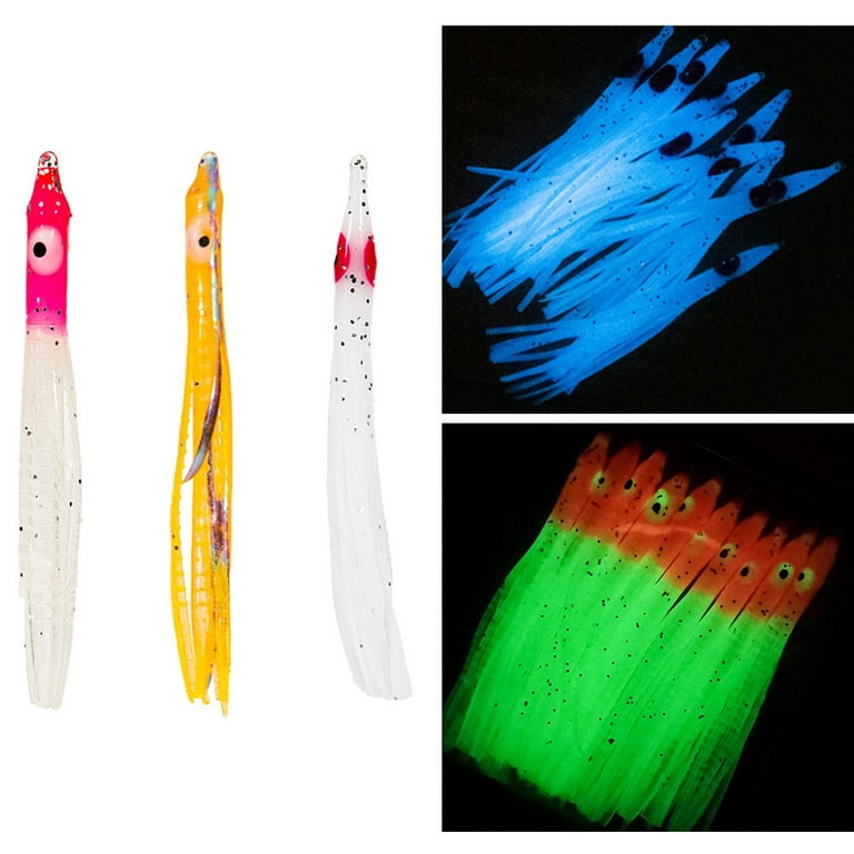 Alsliao 10pc Squid Skirt Octopus Lures Soft Plastic Fishing Lures Kit Glow Trolling Lure, Size: 80