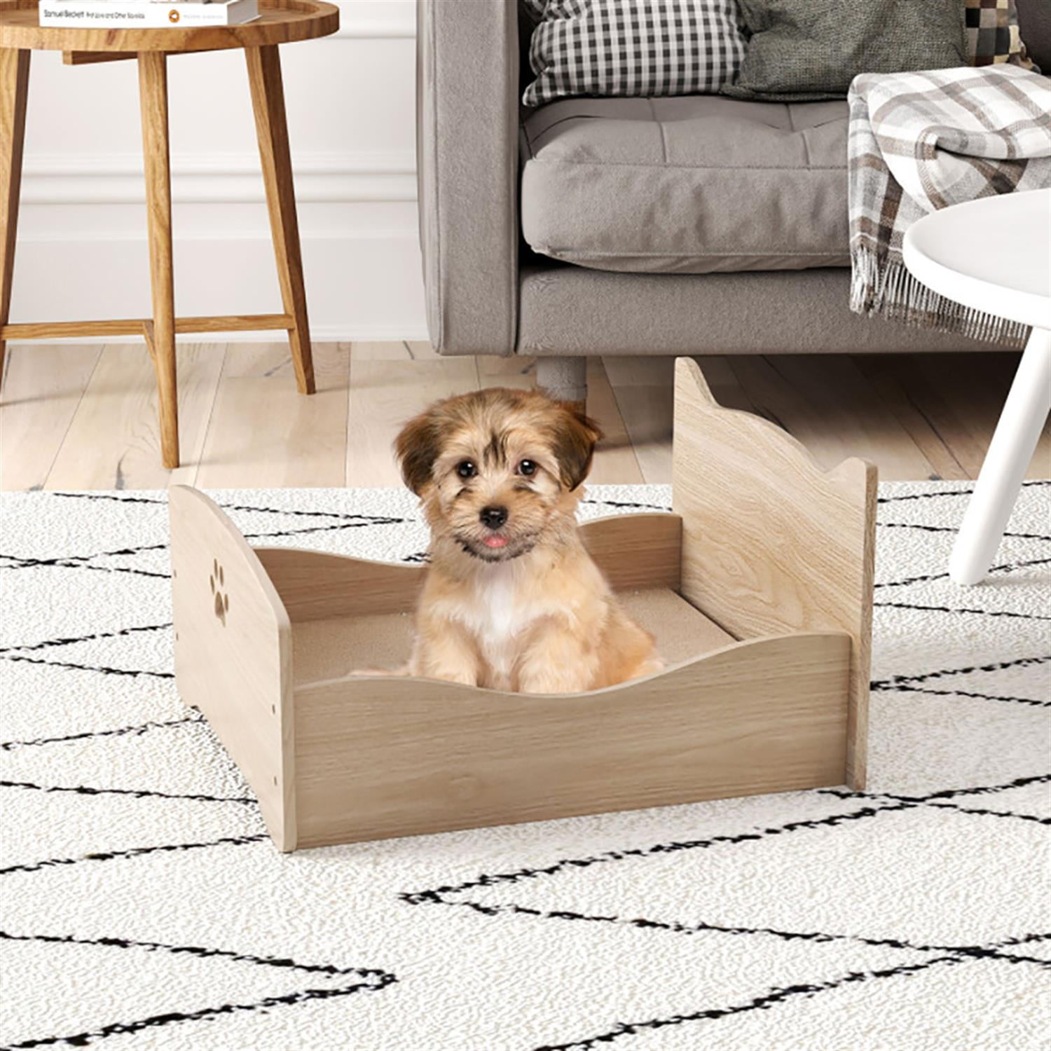Kadyn 21" Elevated Pet Bed Frame with Rails and Cute Headboards for Indoor Small Pets Such As Puppies Cats Rabbits and Guinea Pigs, Beige
