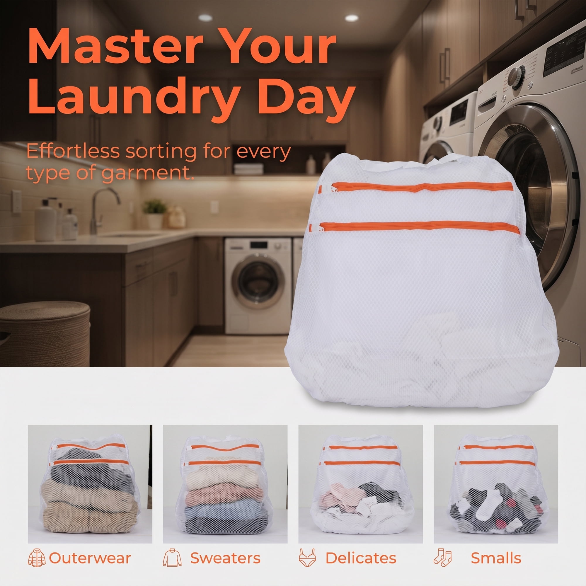 Unique Bargains 2 Pcs Mesh Laundry Bags, Durable Zipper Closure White 19.7"x19.7"
