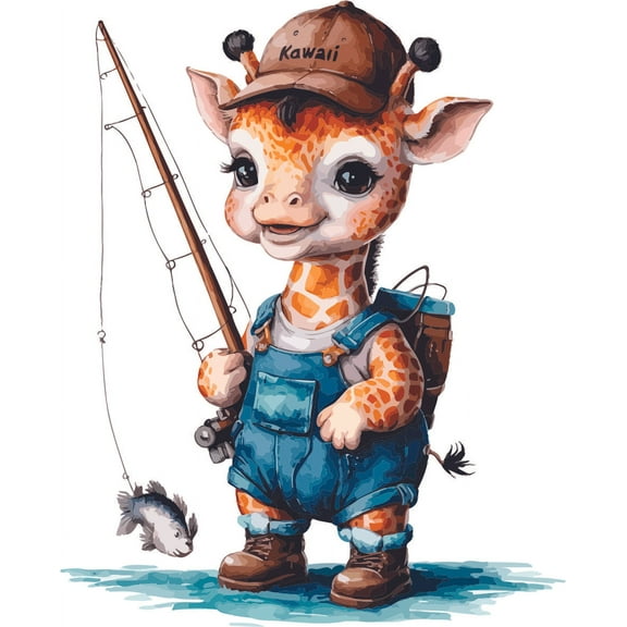 Baby Giraffe Fish Fishing Animal Jungle Wild Adventure Fun Colorful Animals Forest Wall Art Sticker Designs Vinyl Stickers For Home House Walls Rooms Windows Bedroom Decoration Size (24x26 inch)
