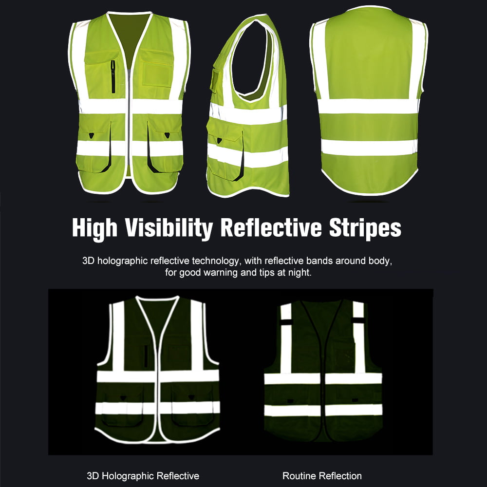 LHOME Reflective Vest High Visibility Reflective Safety Vest Multi-pocket Construction Safety Protective Clothing Traffic Car Fluorescent Clothes Size : S 