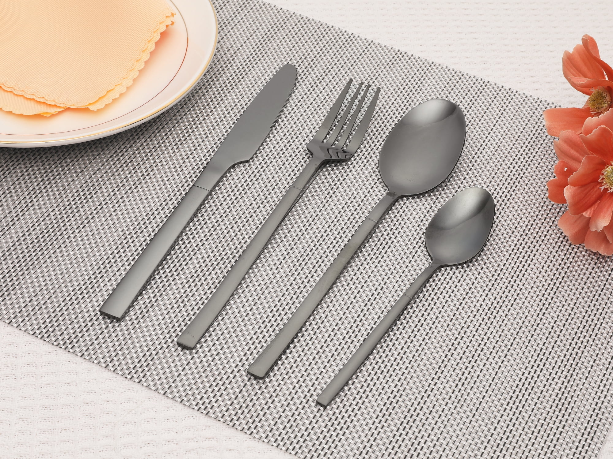 Unique Bargains 24 Piece Silverware Set Stainless Steel Flatware Set for 6 Black
