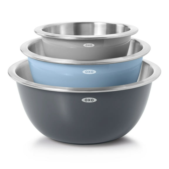 OXO SoftWorks Stainless Steel Insulated Mixing Bowls, Set of 3, Multicolor – Non-Slip Base, Nesting Design