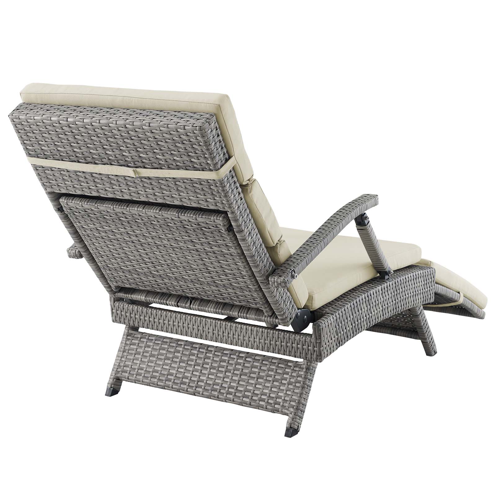 Modern Contemporary Urban Design Outdoor Patio Balcony Garden Furniture Lounge Chair Chaise, Rattan Wicker, Light Gray Beige - image 4 of 8