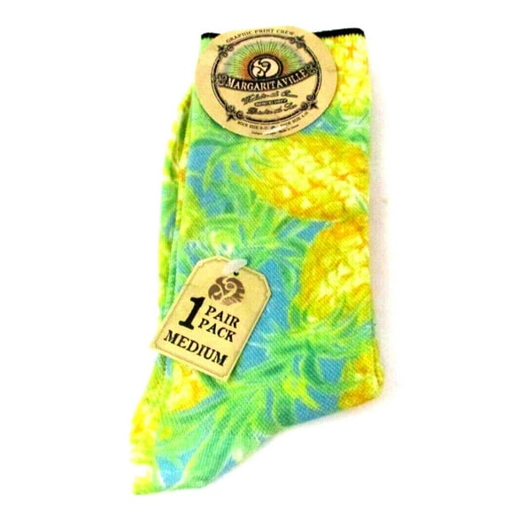 Margartitaville Graphic Print Crew Socks Pineapples