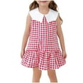 thumbnail image 2 of Toddler Girl Clothes under $5 Sleeveless Turdown Collar Plaid Dress Summer Dress 1-5Y Red 4 Years, 2 of 3