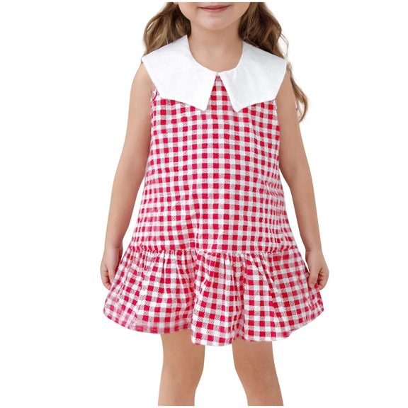 hengsof Fashionable Plaid Print Sleeveless Crew Neck Dress for Toddler Girls, Comfortable and Sweet Summer Cotton Dress, Sizes 1 to 5 Years