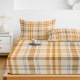 thumbnail image 6 of Queen Size Fitted Sheet Set - Beige Orange Plaid 3 Piece Bedding Sets 16" Deep Pocket Fitted Sheet with 2 Pillowcases, Modern Farmhouse Brown Checkered Brushed Microfiber Hotel Luxury Bed Sheets, 6 of 9