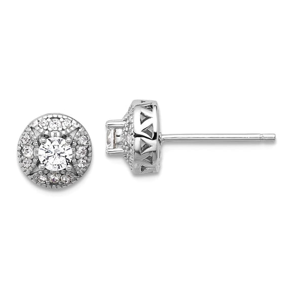 925 Sterling Silver Rhodium Plated Cubic Zirconia Round Post Earrings 7.75x7.75mm Wide Stud Earring for Women