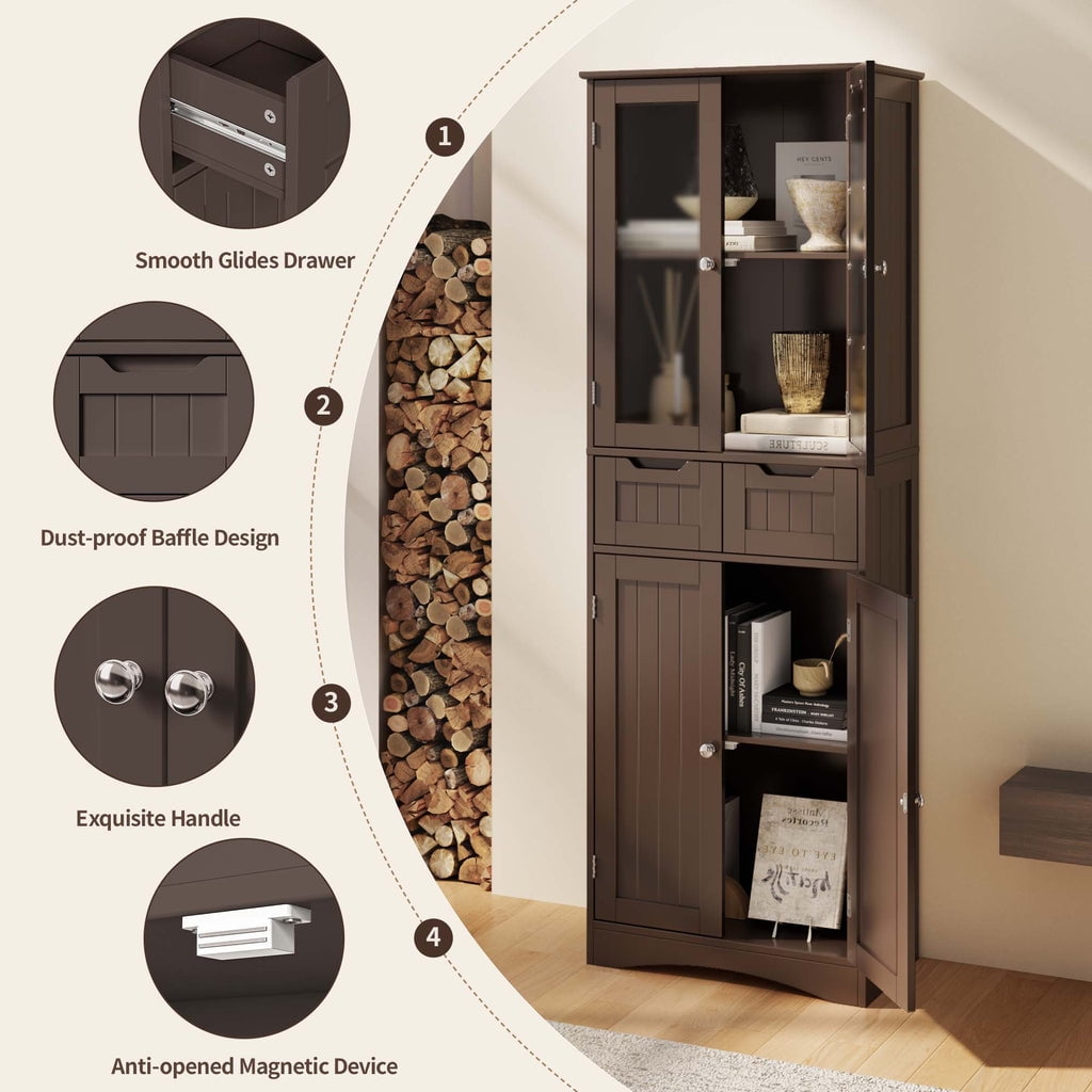 "Aiho 67"" Wood Standing Kitchen Pantry Storage Cabinet, Shelving with 2 Drawers and Glass Doors  Da(图2) "Aiho 67"" Wood Standing Kitchen Pantry Storage Cabinet, Shelving with 2 Drawers and Glass Doors  Da(图2)