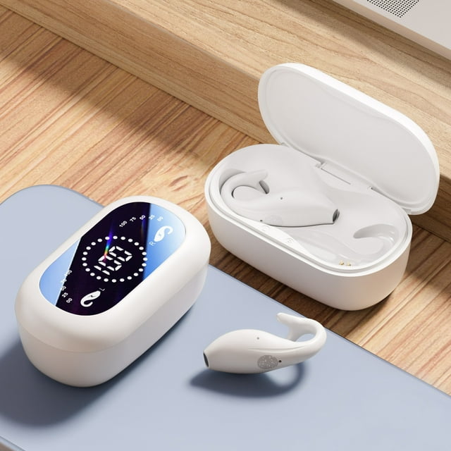 Meitianfacai Earbuds Headphones with Earhook,LED Power Display,Noise Cancelling,BT 5.4,Lightweight Over-Ear Earphones with Microphone for iOS Android Cell Phone