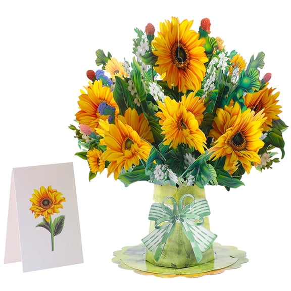 Sunflower Paper Pop Up Cards, Flower Bouquet 3D Popup Greeting Card, Birthday Cards, Thank You Card, Blank Notecard & Envelope