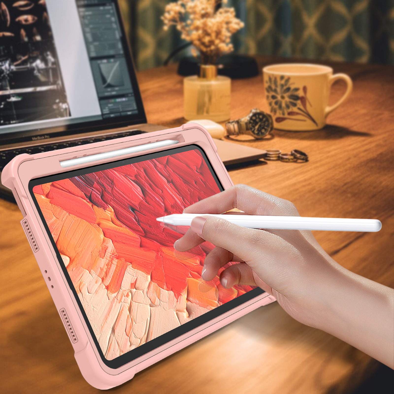 Casetego for iPad Pro 11 Inch Case M4 (2024) 5th Generation with Pencil Holder & Kickstand, Heavy Duty Military Grade Full-Body Shockproof Rugged Protective Cover for iPad Pro 11 Inch M4,Rose Gold